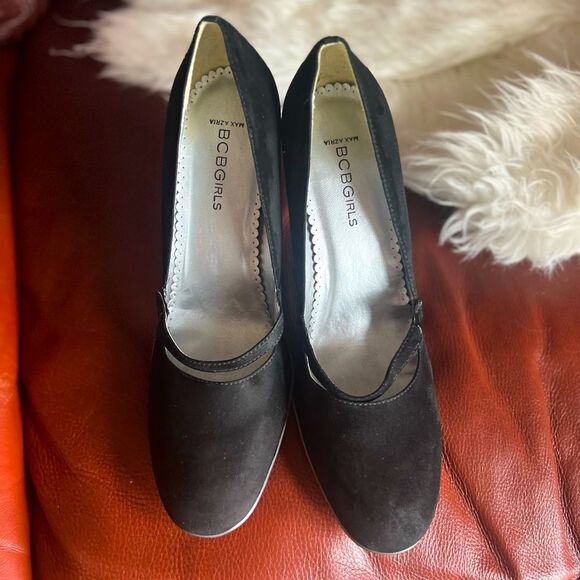 BCBGIRLS Black Velvet Shoes w/ Strap Casual Cute Vintage Pump Mary Jane Heels - Picture 2 of 6